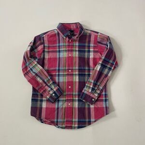 American Living boys sz 7 long-sleeved button down pink plaid shirt